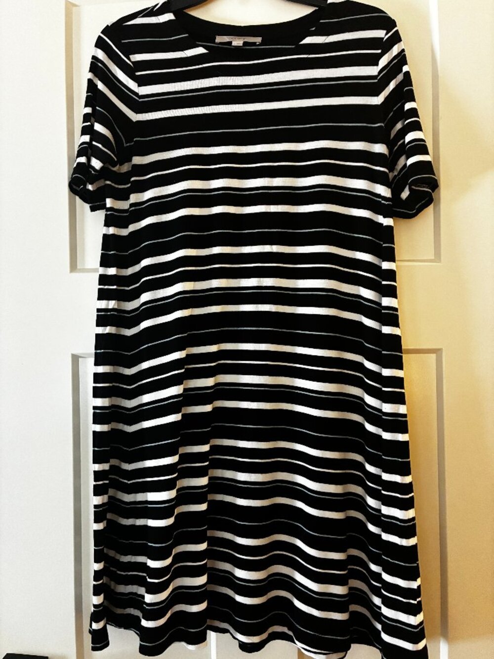 LOFT Black White Blue Striped Swing Dress